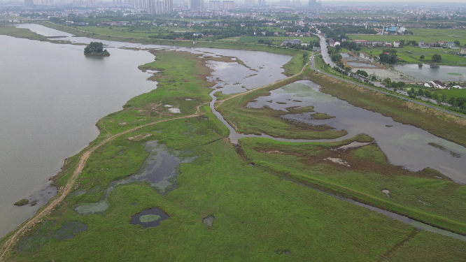 航拍湖南岳阳汨罗市国家湿地公园