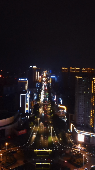 航拍湖南岳阳火车站立交桥夜景