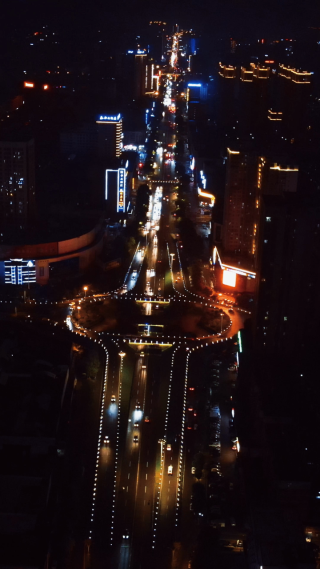 航拍湖南岳阳火车站立交桥夜景