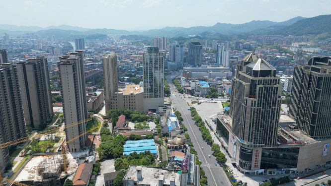 航拍湖南怀化城市建设蓝天白云
