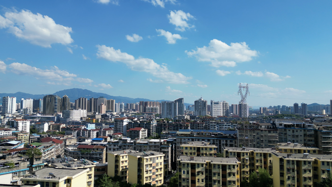 航拍湖南怀化城市建设蓝天白云
