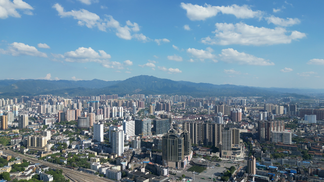 航拍湖南怀化城市建设蓝天白云