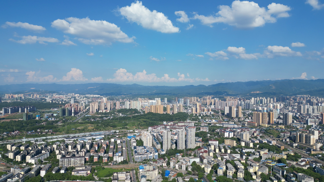 航拍湖南怀化城市建设蓝天白云