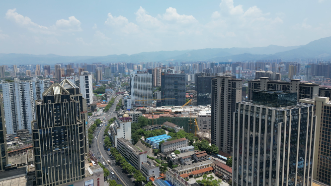 航拍湖南怀化城市建设蓝天白云
