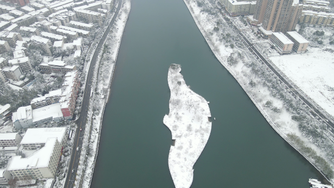 航拍湖南怀化城市雪景
