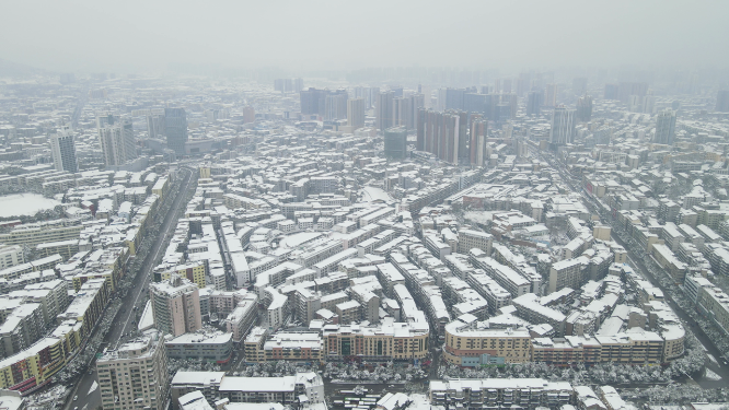 航拍湖南怀化城市雪景