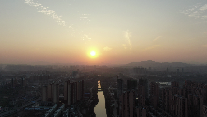 航拍湖南怀化日落晚霞夕阳 