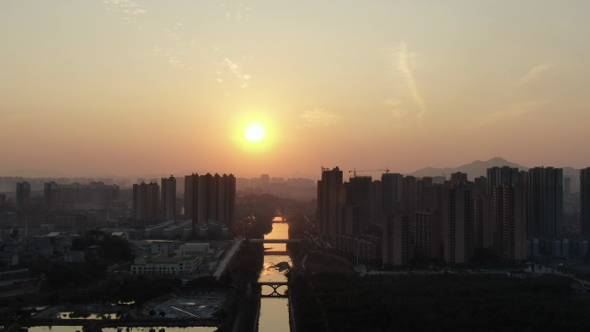 航拍湖南怀化日落晚霞夕阳 