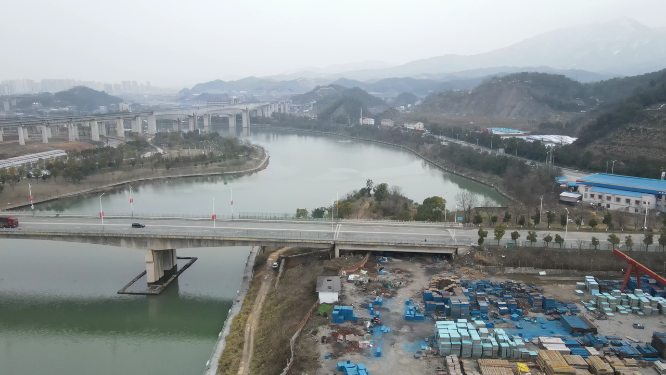 航拍湖南怀化舞水河杨公湾大桥