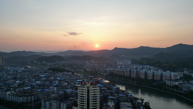 航拍湖南怀化舞阳河日落晚霞夕阳