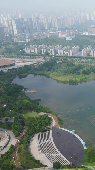 航拍湖南株洲神龙湖竖屏 