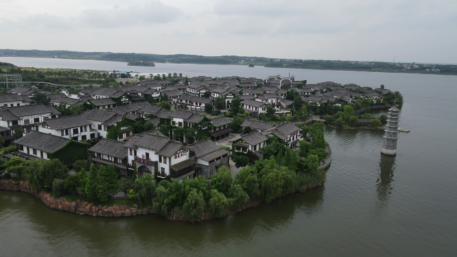航拍湖南洋沙湖国际旅游度假区4A景区渔窑小镇