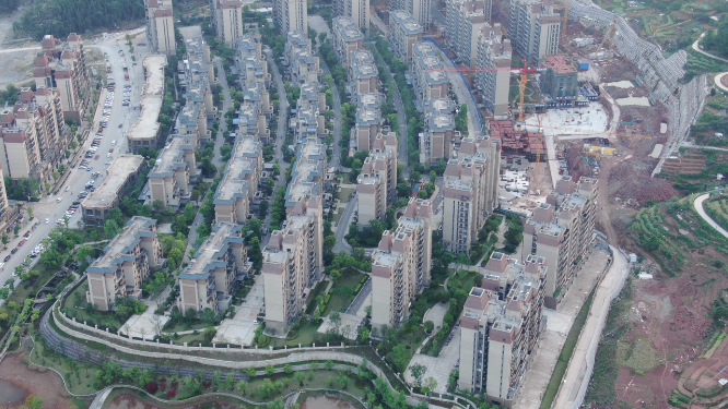 航拍湖南湘西小区住宅环境