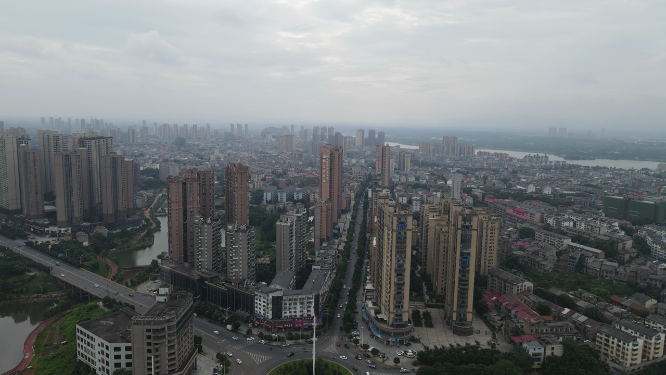 航拍湖南湘阴县城市风光