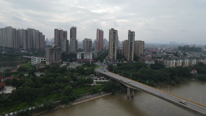 航拍湖南湘阴县城市风光