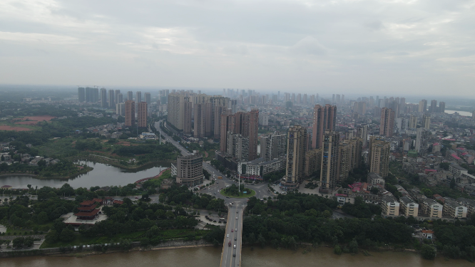 航拍湖南湘阴县城市风光