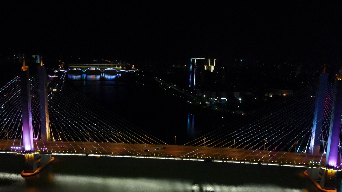 航拍湖南益阳九洲大桥夜景