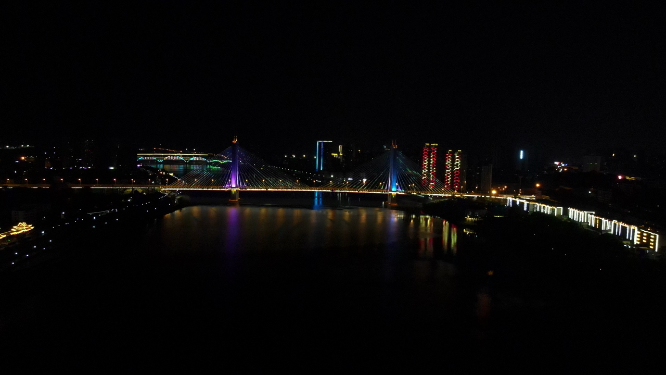 航拍湖南益阳九洲大桥夜景