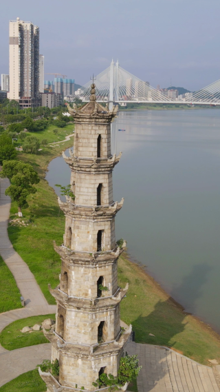 航拍湖南益阳古塔