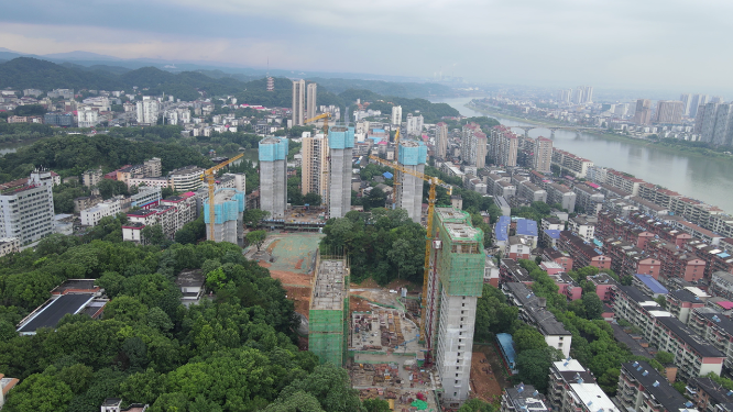 航拍湖南益阳城市风光建设