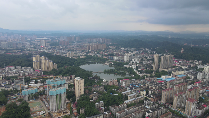 航拍湖南益阳城市风光建设