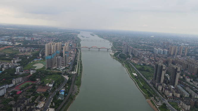 航拍湖南益阳城市风光建设