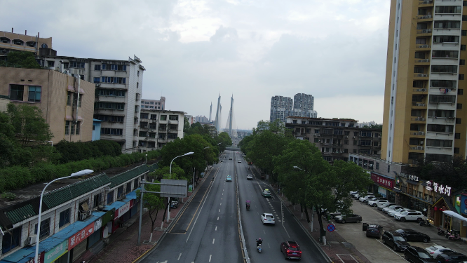 航拍湖南益阳城市交通