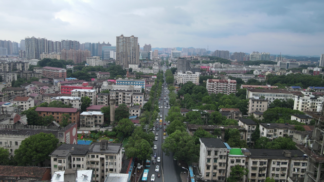 航拍湖南益阳城市交通