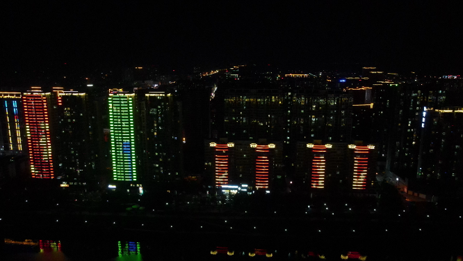 航拍湖南益阳城市夜景 