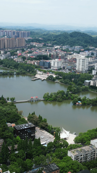 航拍湖南益阳秀峰公园
