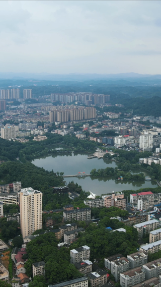 航拍湖南益阳秀峰公园