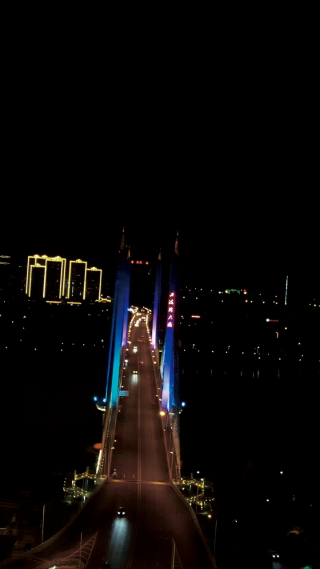 航拍湖南益阳龙洲大桥夜景