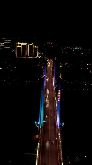 航拍湖南益阳龙洲大桥夜景