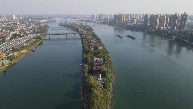 航拍湖南衡阳东洲岛4A景区