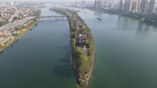 航拍湖南衡阳东洲岛4A景区