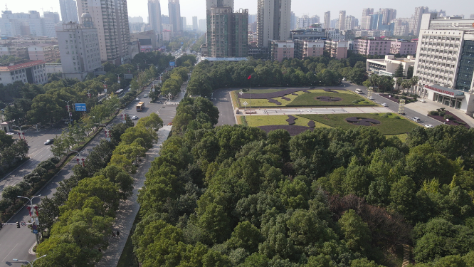 航拍湖南衡阳市政府市民广场