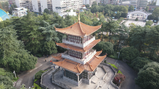 航拍湖南衡阳爱莲亭