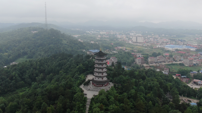航拍湖南邵阳双峰县古塔