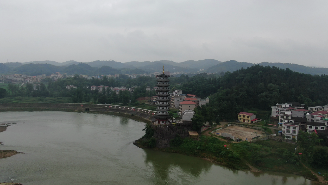 航拍湖南邵阳城市古塔历史文化古建筑