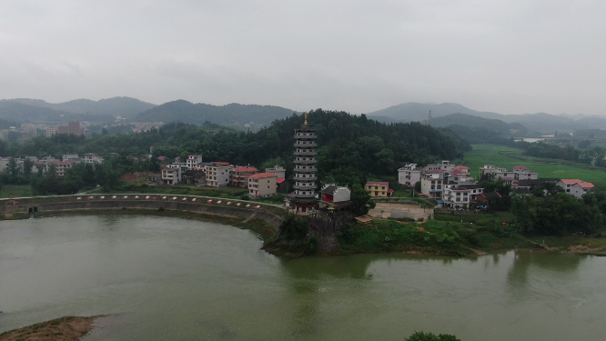 航拍湖南邵阳城市古塔历史文化古建筑