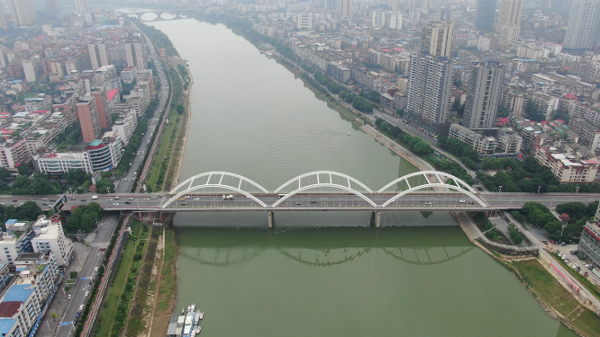 航拍湖南邵阳西湖大桥交通