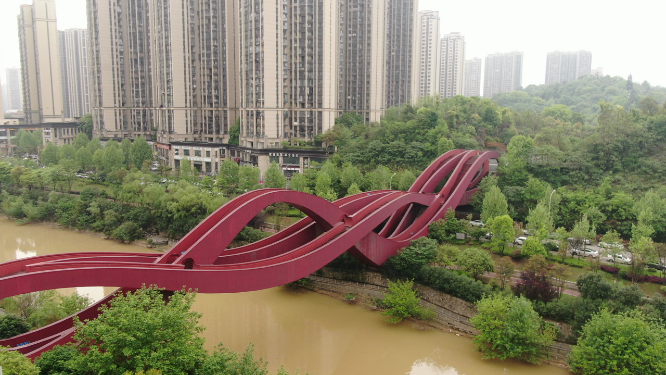 航拍湖南长沙中国结桥梁