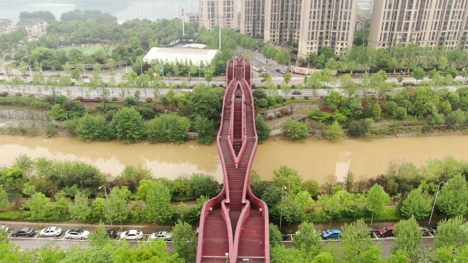 航拍湖南长沙中国结桥梁