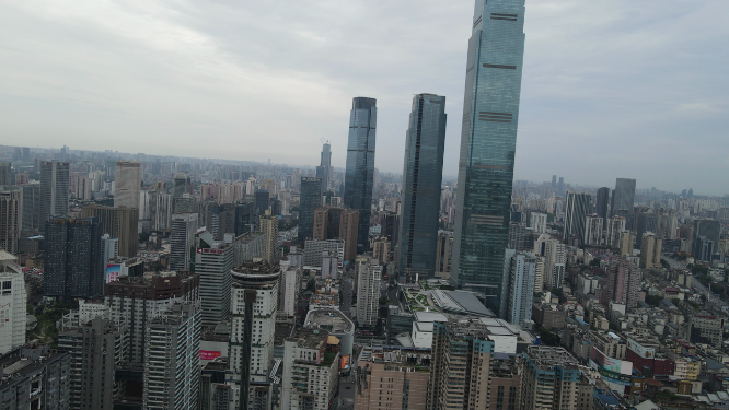 航拍湖南长沙五一商圈高楼建筑 