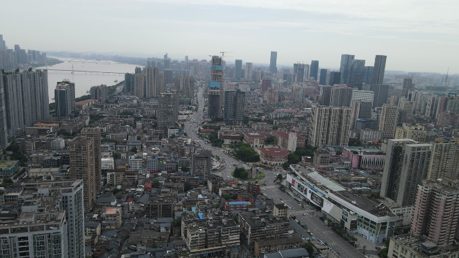 航拍湖南长沙五一商圈高楼建筑 