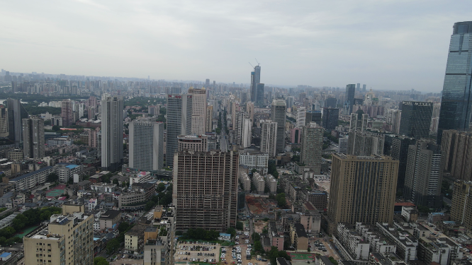 航拍湖南长沙五一商圈高楼建筑 