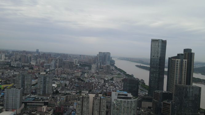航拍湖南长沙五一商圈高楼建筑 