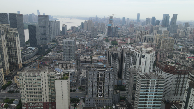 航拍湖南长沙五一商圈高楼建筑 