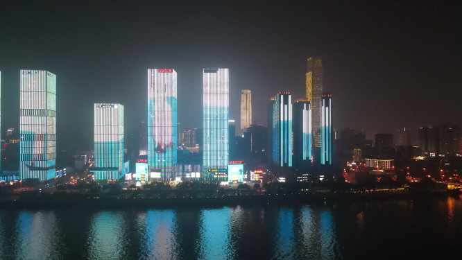 航拍湖南长沙城市夜景灯光秀