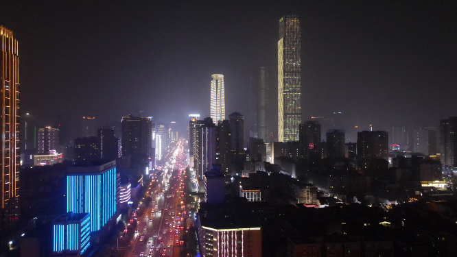 航拍湖南长沙城市夜景灯光秀